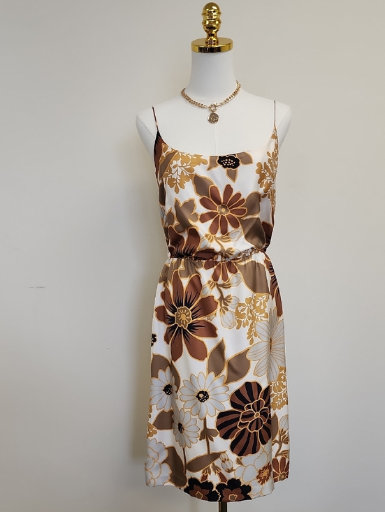 J. Crew Dresses & Skirts - J.Crew Satin Floral Slip Midi Dress Spaghetti Strap Brown Cream Size 8
